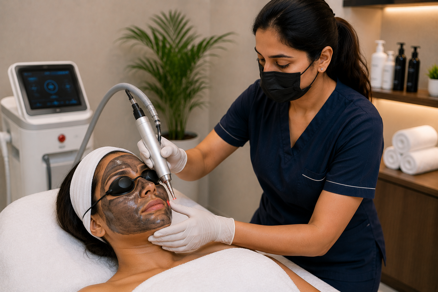 Clinical laser facial session