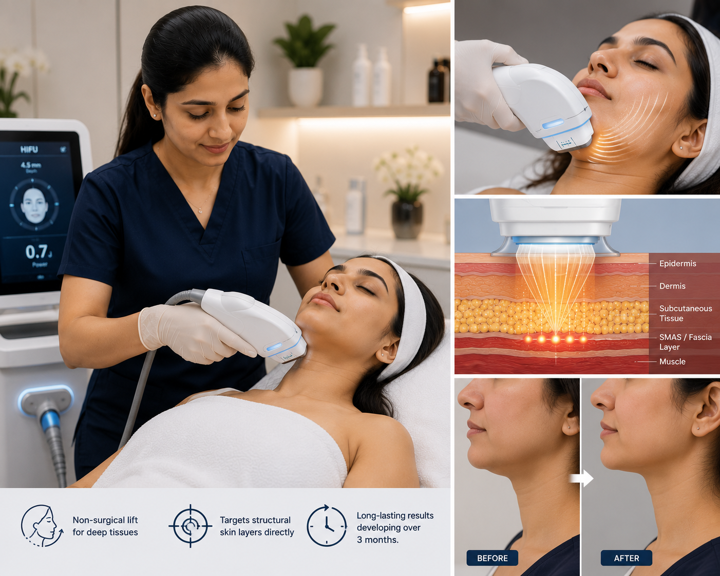 HIFU deep tissue lifting treatment