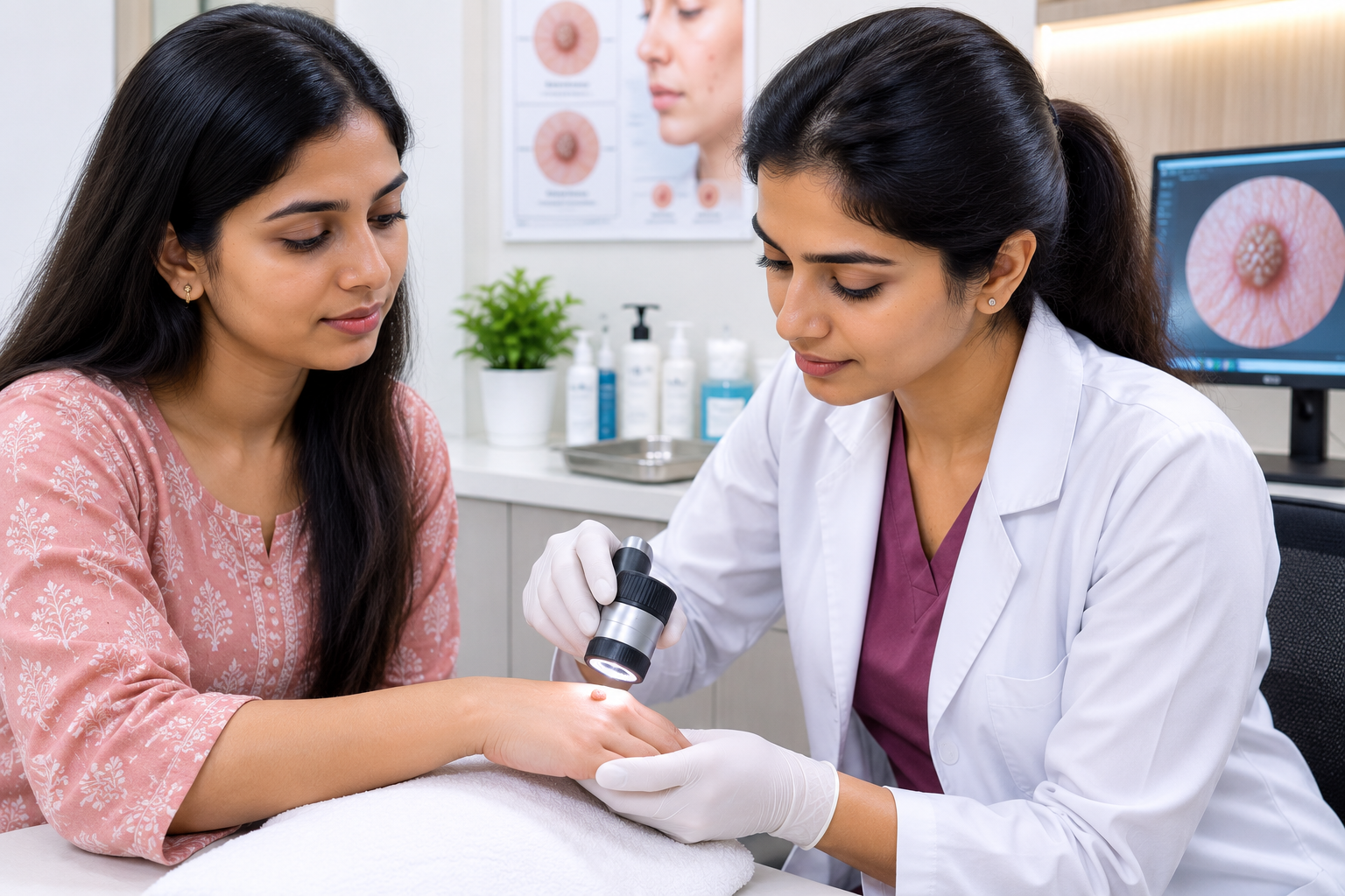 Aesthetic skin clinical wart diagnostics consultation